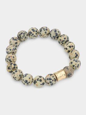 Dalmatian Jasper Bracelet - Gemstone Beaded Stretch, Healing Crystal Boho Stack